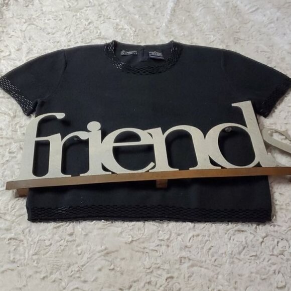 Liz Claiborne Sz. M 100% Merino Short Sleeve Embellished Collar Wool Sweater - Picture 1 of 8